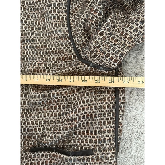 Lafayette 148 New York Wool Blend Tweed Blazer Leather Trim Size XXLBrown *READ - Picture 8 of 9